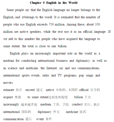 初中英語(yǔ)短文:13篇初中英語(yǔ)閱讀短文--English in the World(帶翻譯)